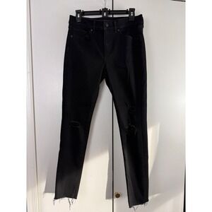 EXPRESS Skinny Mid Rise Black Jeans Ripped Raw Hem Women‎ Size 6